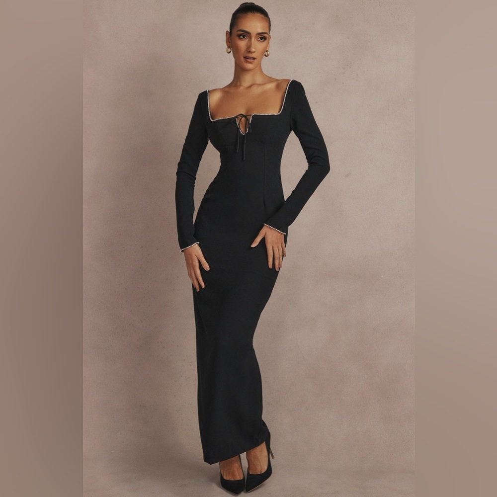 House of CB Rosa Black Crystal Embellished Maxi Dress
